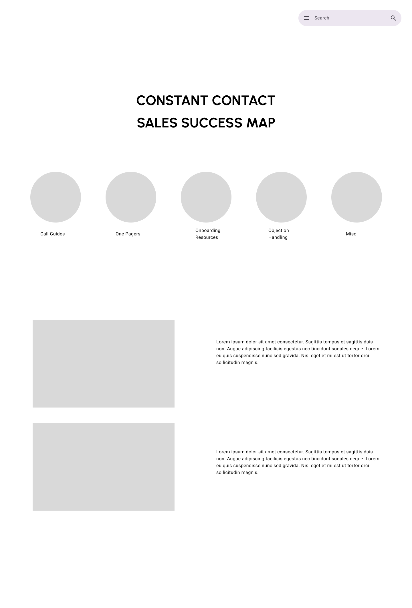 The original SSM built on Google Sites — grey circles, lorem ipsum placeholder content, no visual hierarchy